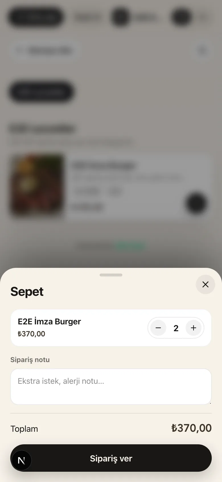 Sepet · sipariş notu